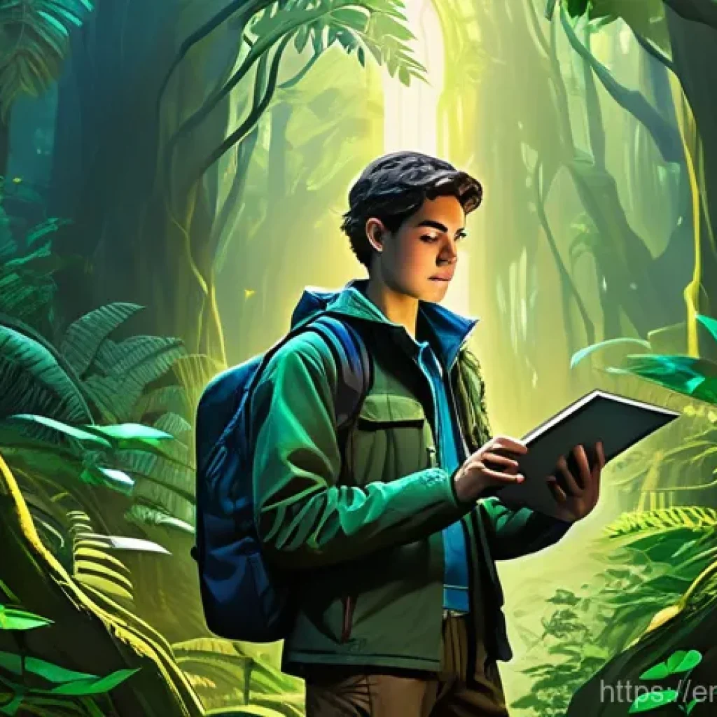 자기주도학습코치의 성장 다이어리 - **Prompt:** A young adult, dressed in comfortable yet functional adventure attire (e.g., cargo pants...
