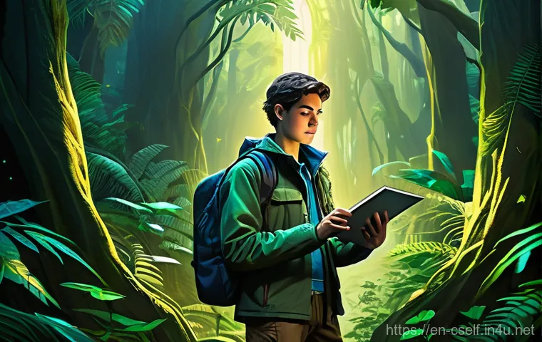 자기주도학습코치의 성장 다이어리 - **Prompt:** A young adult, dressed in comfortable yet functional adventure attire (e.g., cargo pants...