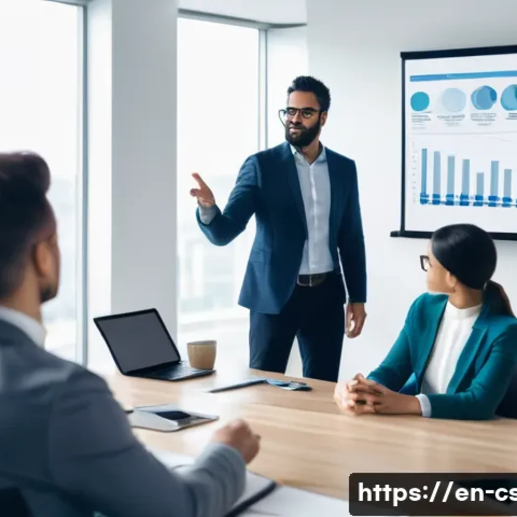 자기주도학습코치와 경영 컨설턴트 협업 - A modern corporate office scene showing a diverse group of professionals engaged in a collaborative ...