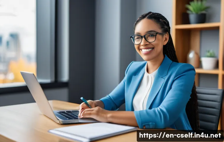 자기주도학습코치 자격 갱신 조건 - A professional self-directed learning coach sitting at a modern home office desk, surrounded by mult...