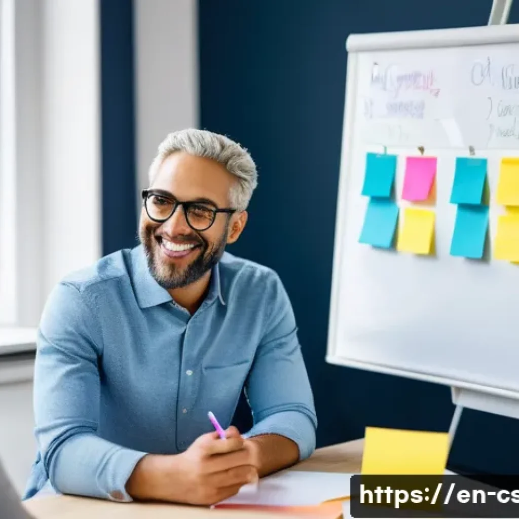 자기주도학습코치와 커뮤니케이션 스킬 - A warm, modern coaching session in a bright, cozy office where a diverse group of adult learners and...