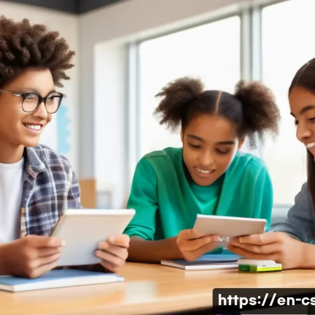 자기주도학습코치와 청소년 상담 사례 - A diverse group of teenagers in a bright, modern classroom setting, engaged in different learning ac...