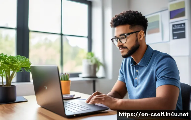 자기주도학습코치 자격증 취득 성공 후기 - A modern, cozy home office scene featuring a diverse adult learner sitting at a sleek desk with a la...