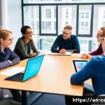 자기주도학습코치 워크숍 만족도 조사 사례 - A diverse group of adult learners engaged in a modern self-directed learning workshop, seated around...