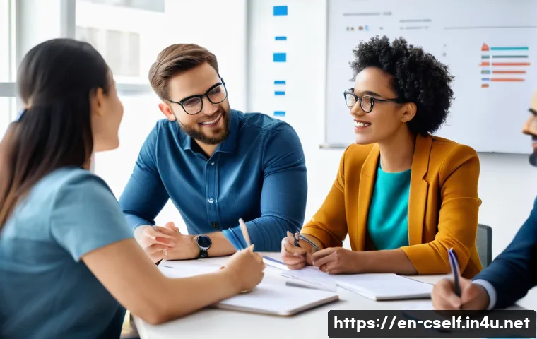 자기주도학습코치 윤리 규정과 가이드 - A modern coaching session in a bright, professional office setting showing a diverse group of adults...