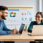 자기주도학습코치의 협업 기술 - A diverse group of students engaged in a dynamic virtual learning session, each displaying unique le...