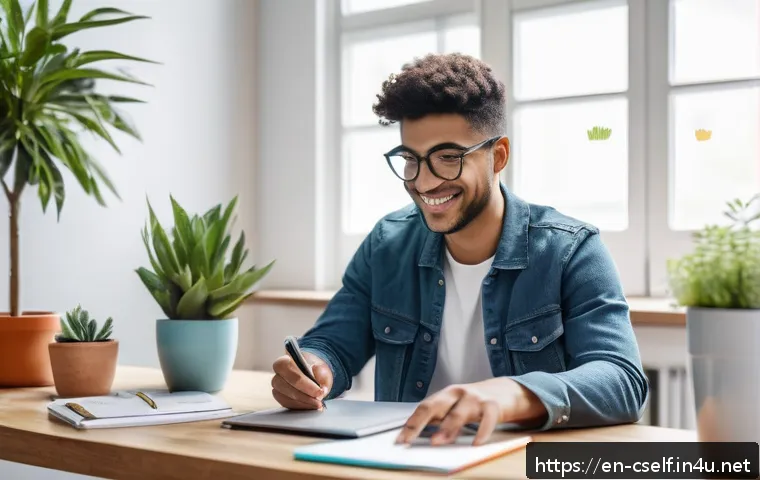 자기주도학습코치 실무 기초 강의 - A bright, modern study room with a young adult sitting at a clean wooden desk, surrounded by organiz...