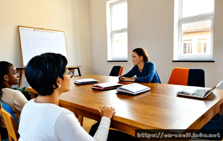 자기주도학습코치 자기계발 워크숍 후기 - Photorealistic self-directed learning coach leading a small personal development workshop in a brigh...